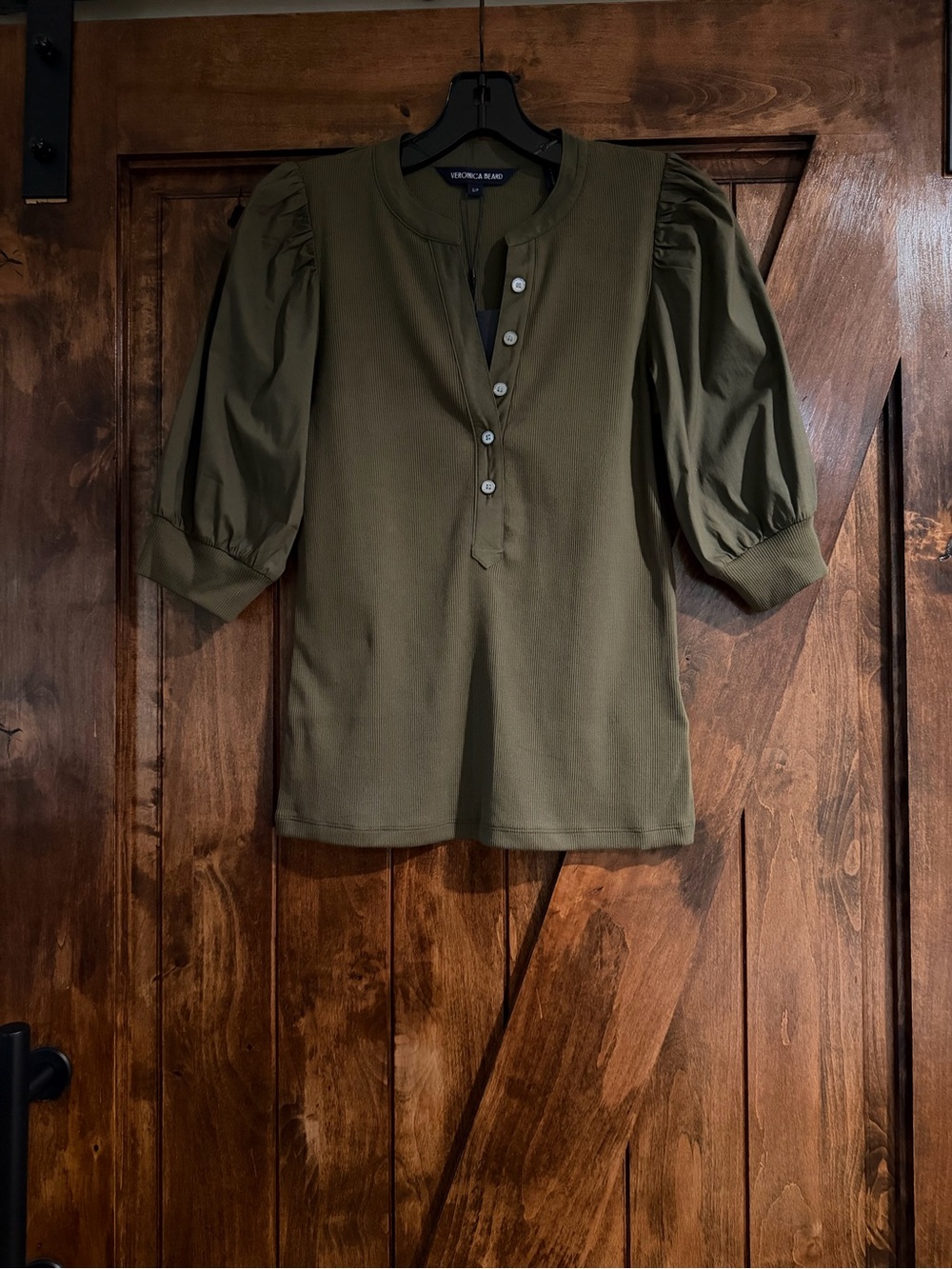 Veronica Beard Coralee Henley Top in Cypress - Picture 7 of 9